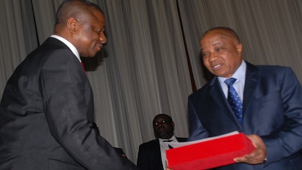 L-r: Dan Okeke, Executive Director, UBA, receiving the Best in 'Extensive Compliance Category' Award from Otunba Funsho Lawal, Chairman of the Corporate Affairs Commission (CAC) during the maiden awards ceremony organized by the CAC in Abuja recently.